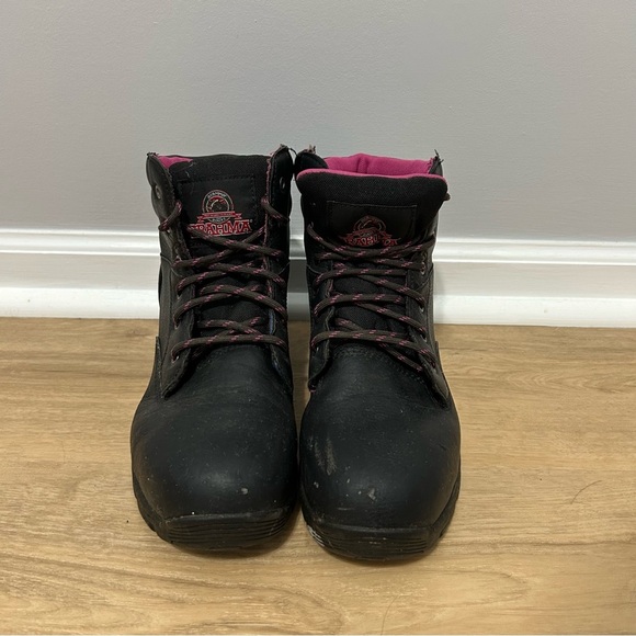 Brahma Women's Bevel Black Pink Steel Toe Work Lace Up Boots Size 10 - Picture 2 of 7